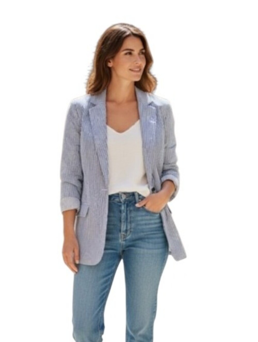 Joie Long Sleeve Pinstripe One Botton Blazer Jacket
